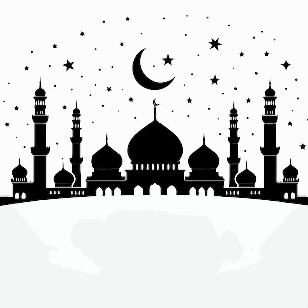 Ilustracja wektorowa sylwetki meczetu Eid Mubarak islamskie święto powitania.