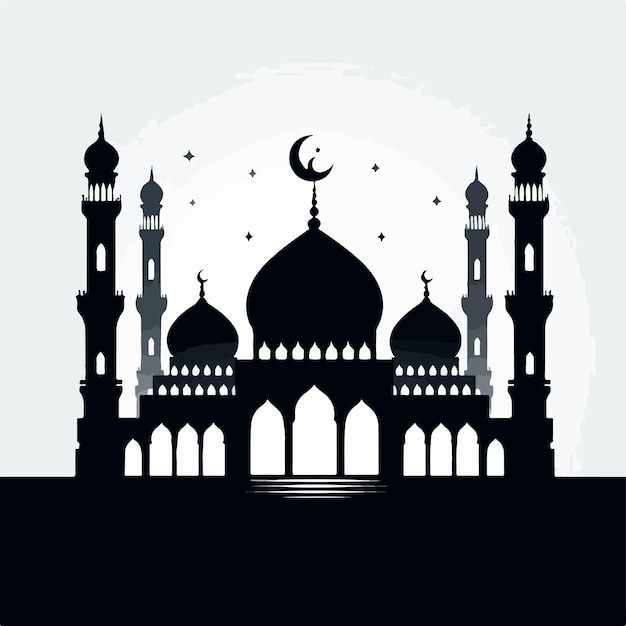 Ilustracja wektorowa sylwetki meczetu Eid Mubarak islamskie święto powitania.