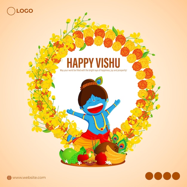 Ilustracja Wektorowa Szablonu źródła Mediów Społecznościowych Happy Vishu
