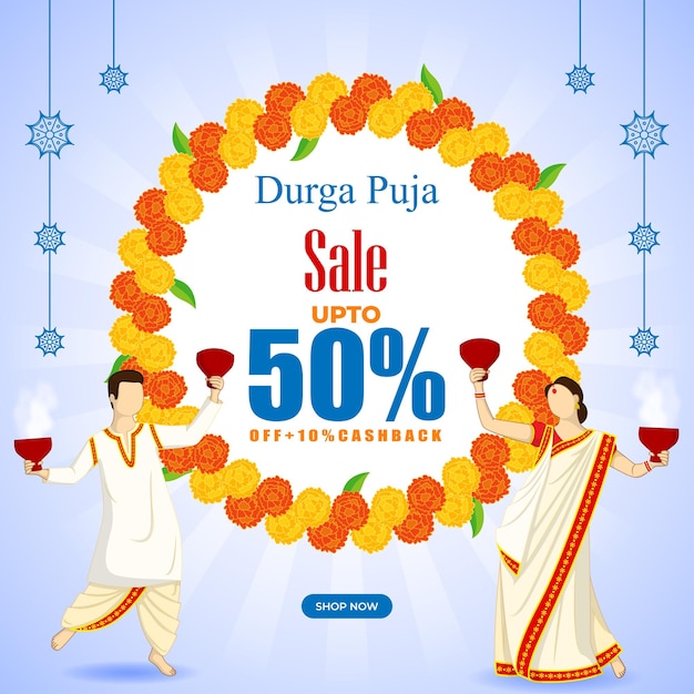 Ilustracja wektorowa szczęśliwego szablonu kanału społecznościowego sprzedaży Durga Puja
