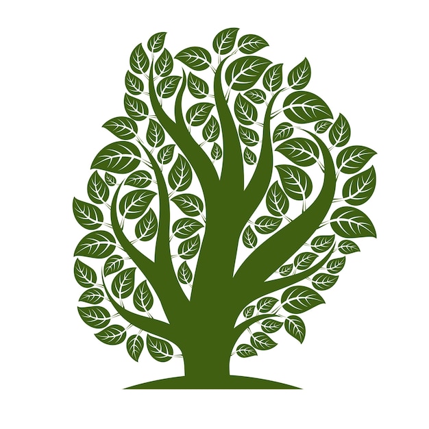 Ilustracja Wektorowa Sztuki Drzewa Z Zielonymi Liśćmi, Sezon Wiosna, Może Służyć Jako Symbol Na Temat Ekologii.