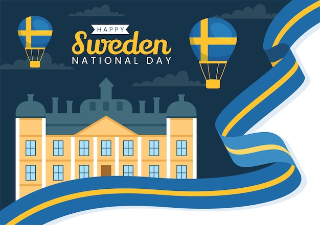 Ilustracja Wektorowa Szwedzkiego święta Narodowego Na Obchody 6 Czerwca Ze Szwedzką Flagą W Szablonach