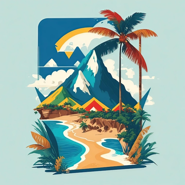 Ilustracja wektorowa t koszula wyspa mobilna góra kolorowy projekt