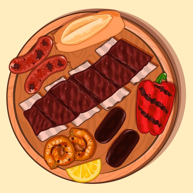 Plik wektorowy ilustracja wektorowa talerza z grilla