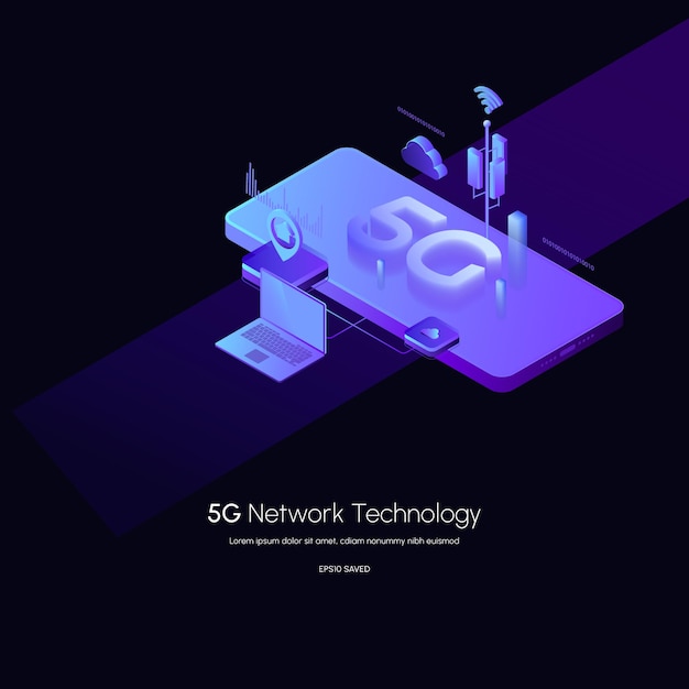 Ilustracja Wektorowa Technologii Bezprzewodowej Sieci 5g5g Izometryczny Smartfon