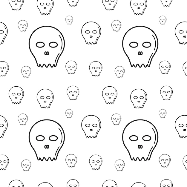 Ilustracja wektorowa tekstury czaszki Szablon projektu bez szwu Czarny kontur styl projektowania w kolorze białym tle