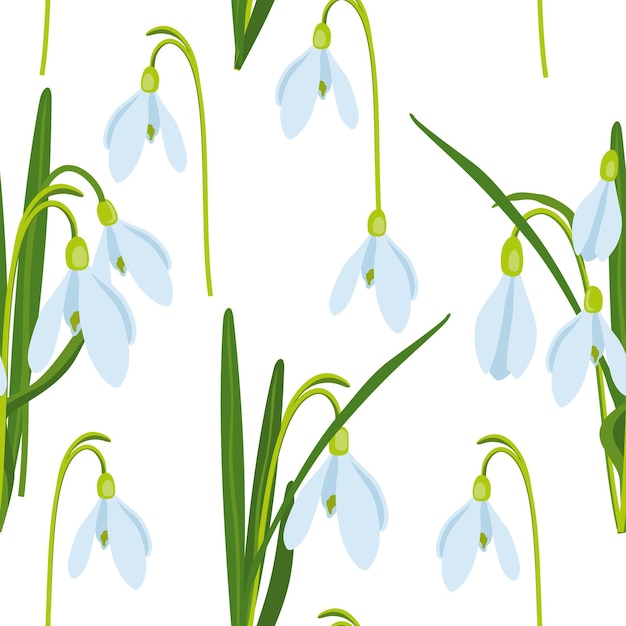 ilustracja wektorowa tematu Wielkanocnego bezszwowy wzór z bukietem wiosennych kwiatów śnieżki białe kwiaty pąki i liście ilustracje imprezy wiosennej na białym tle