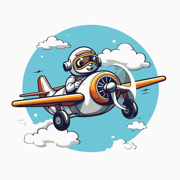 Plik wektorowy ilustracja wektorowa uroczego astronauta z kreskówki latającego w samolocie retro