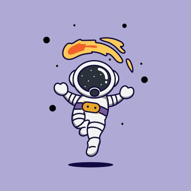 Ilustracja Wektorowa Uroczego Astronauty I Przelatującego Meteorytu Z Fioletowym Tłem