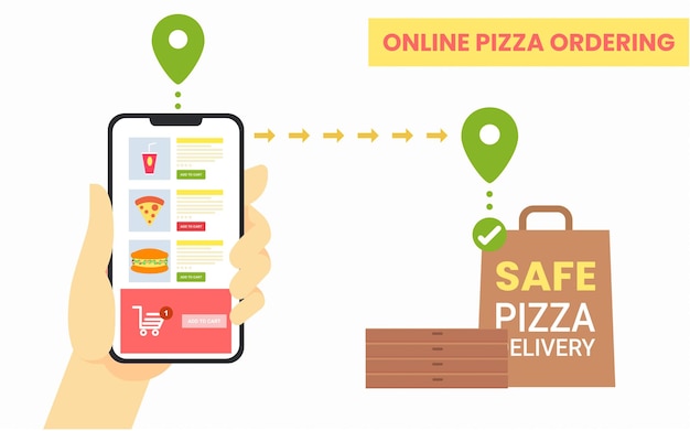 Ilustracja Wektorowa Użytkownika Zamawiającego Pizzę Online Za Pomocą Aplikacji Mobilnej