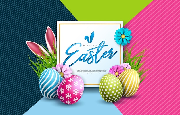 Ilustracja Wektorowa Wesołych świąt Wielkanocnych Z Kolorowym Malowanym Jajkiem Na Abstrakcyjnym Tle