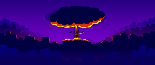 Ilustracja Wektorowa Wybuchu Jądrowego, Motyw Apokalipsy, 3 Wojna światowa, Grzyb Bomba Atomowa Armageddon.