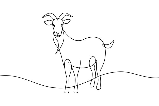 Ilustracja wektorowa z ciągłą linią kozy na białym tle