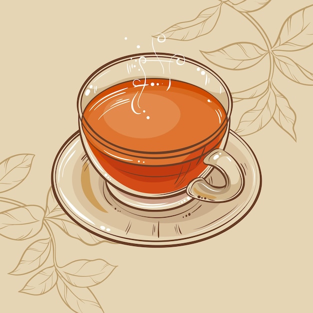Plik wektorowy ilustracja wektorowa z filiżanką herbaty na brązowym tle