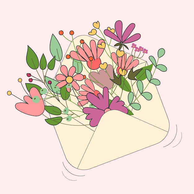 Ilustracja wektorowa z kopertą i wiosennymi kwiatami