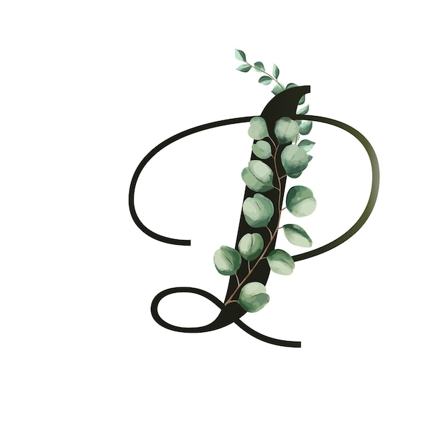 Ilustracja wektorowa z liśćmi eukaliptusa Kwiatowy alfabet
