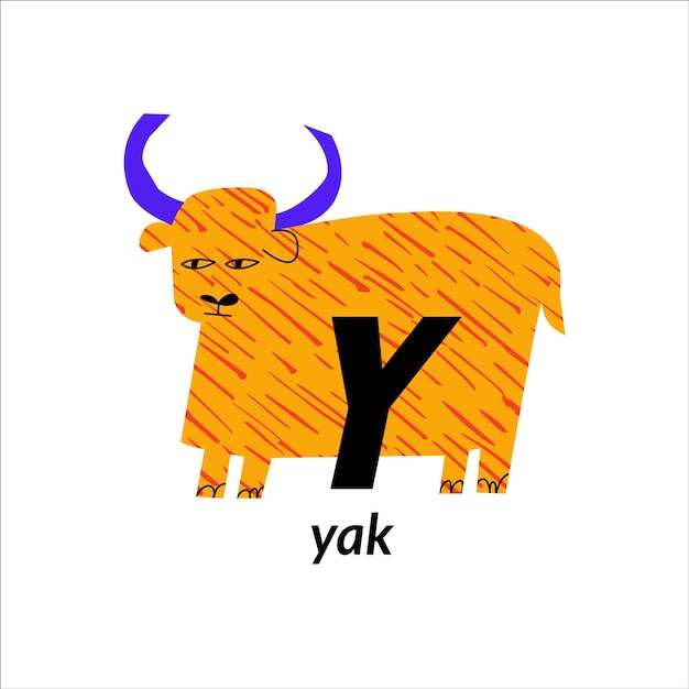Plik wektorowy ilustracja wektorowa z yak i angielską dużą literą y dziecięcy alfabet do nauki języka