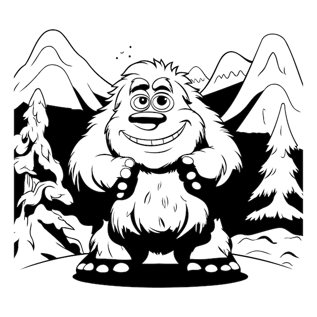Plik wektorowy ilustracja wektorowa zabawnego animowanego jaskiniowca na tle gór
