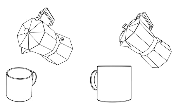 Plik wektorowy ilustracja wektorowa zarys ekspresu do kawy moka z filiżanką