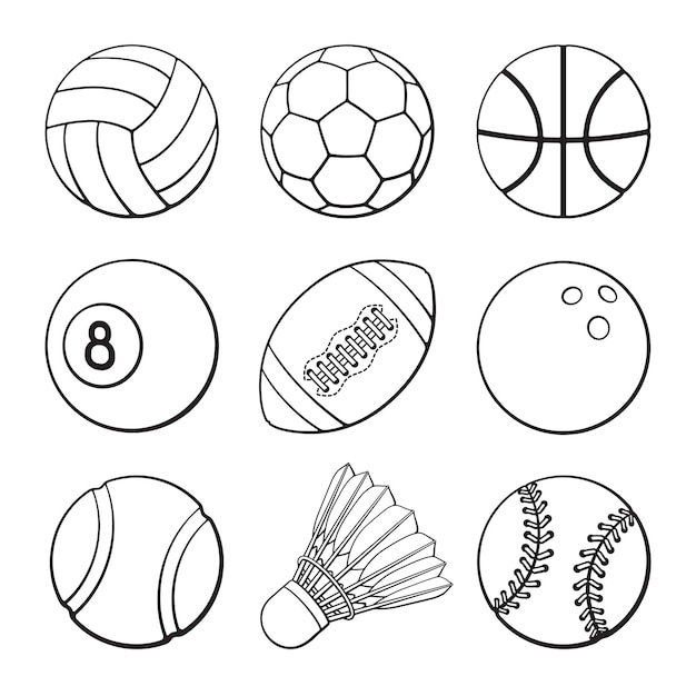 Plik wektorowy ilustracja wektorowa zestaw ręcznie rysowane gryzmoły piłki nożnej piłka nożna koszykówka siatkówka piłki