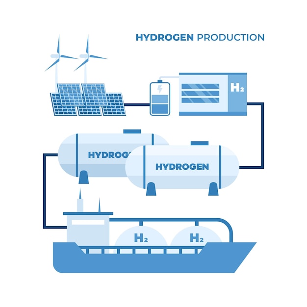 Ilustracja Wektorowa Zestawu Do Produkcji Wodoru Kreskówka Na Białym Tle Infografiki Zielonej Technologii Innowacji Stacja Elektrolizy H2 Do Wytwarzania Energii I Transportu Zbiornika Magazynującego Wodór