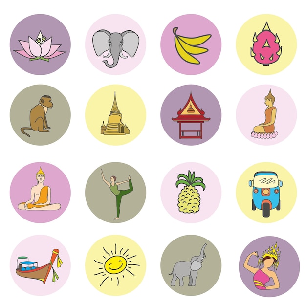 Plik wektorowy ilustracja wektorowa zestawu ikon tajlandii