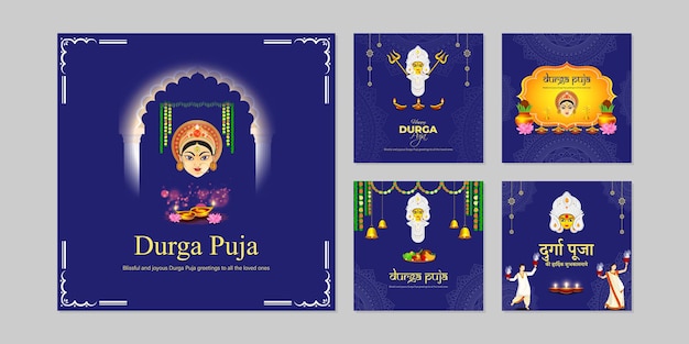 Ilustracja wektorowa zestawu szablonów kanału społecznościowego Happy Durga Puja