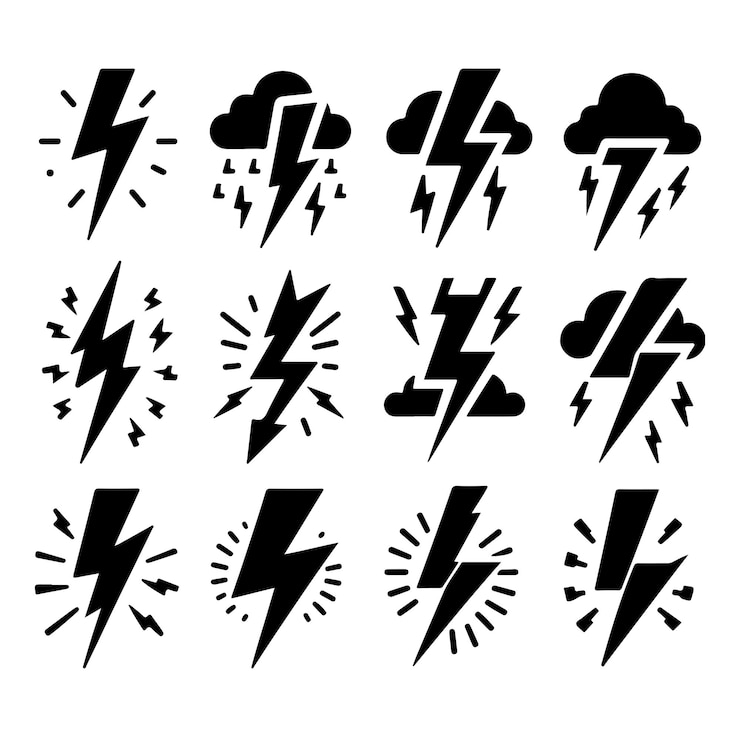Wektor ilustracja wektorowa zestawu wektorów sylwetki ikony błyskawicy