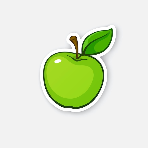 Ilustracja wektorowa Zielone jabłko z łodygą i liśćmi Zdrowe wegetariańskie jedzenie