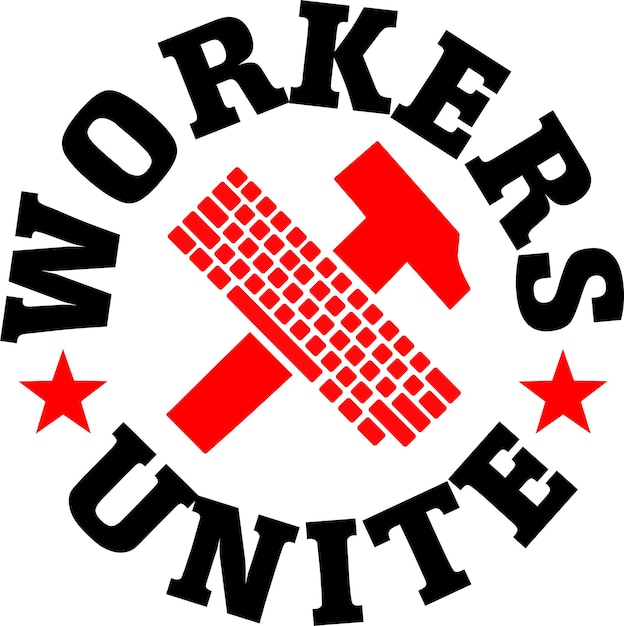 Plik wektorowy ilustracja wektorowa znaku wzywającego pracowników do zjednoczenia się w protestach symbol czarno-czerwony