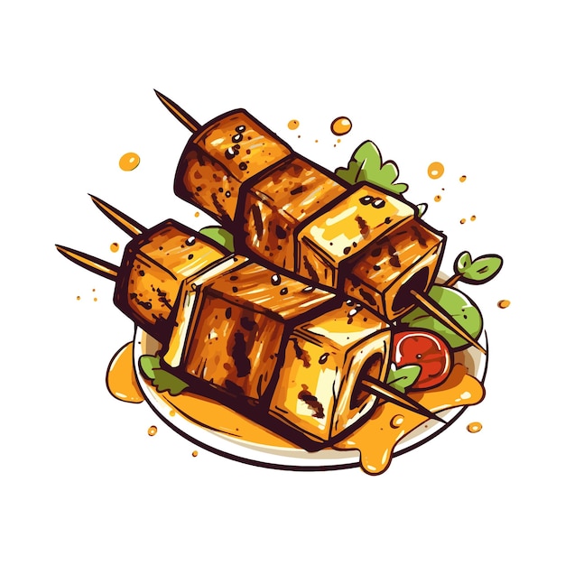 Ilustracja Wektorowa żywności Paneer Tikka