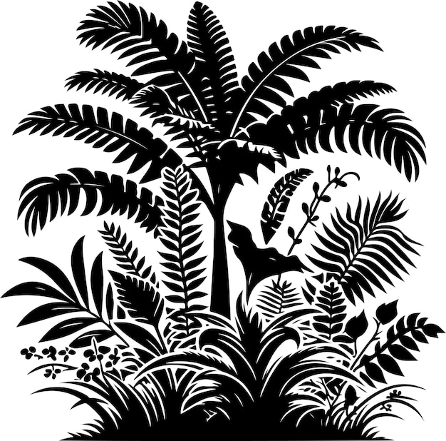 Plik wektorowy ilustracja wektorowej sylwetki drzewa tropikalnego dżungli