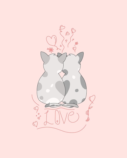 Ilustracja Wektorowy Projekt Postaci Pary Kochanych Kotów Z Małymi Sercami Na Dzień Walentynek