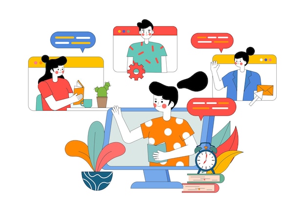 Ilustracja wideokonferencji w sieci dla wielu graczy