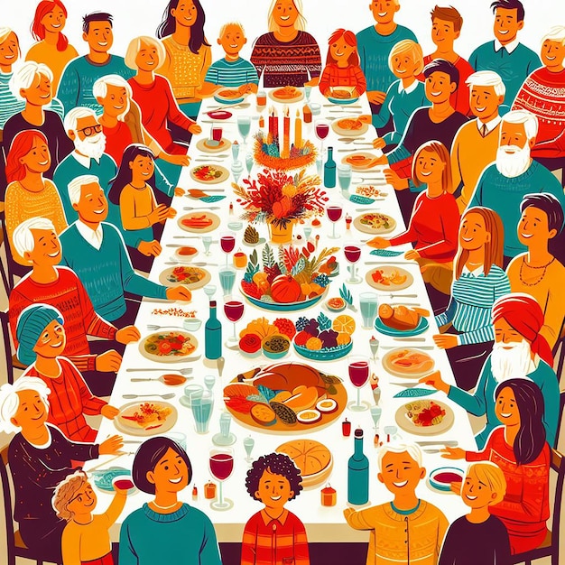 Plik wektorowy ilustracja wielkiego obiadu rodzinnego