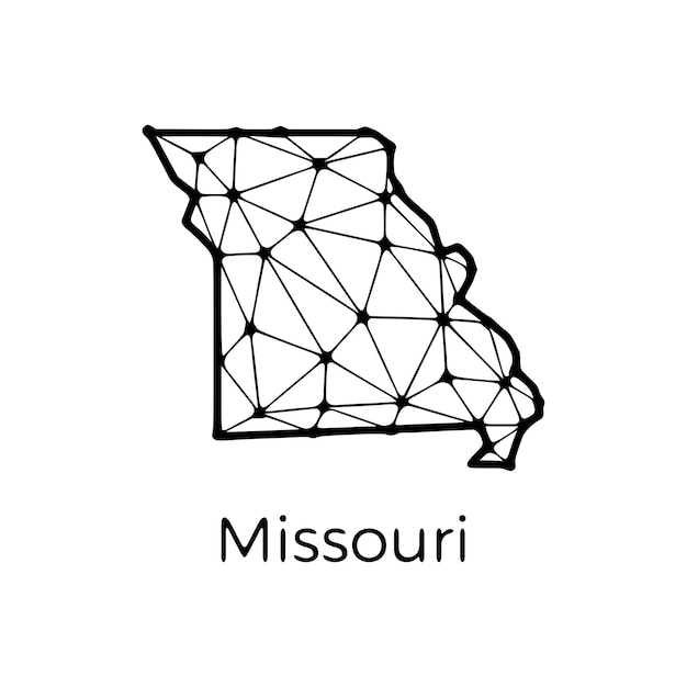 Ilustracja Wieloboczna Mapy Stanu Missouri Wykonana Z Linii I Kropek Izolowanych Na Białym Tle