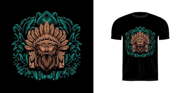 Ilustracja Wojownika Z Ornamentem Grawerowania Do Projektowania Tshirt