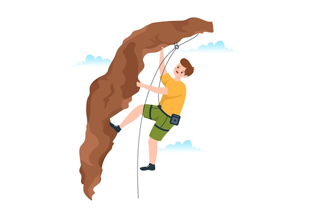 Ilustracja Wspinaczki Klifu Z Climber Climb Rock Wall Lub Mountain Cliffs W Ręcznie Rysowanym Szablonie