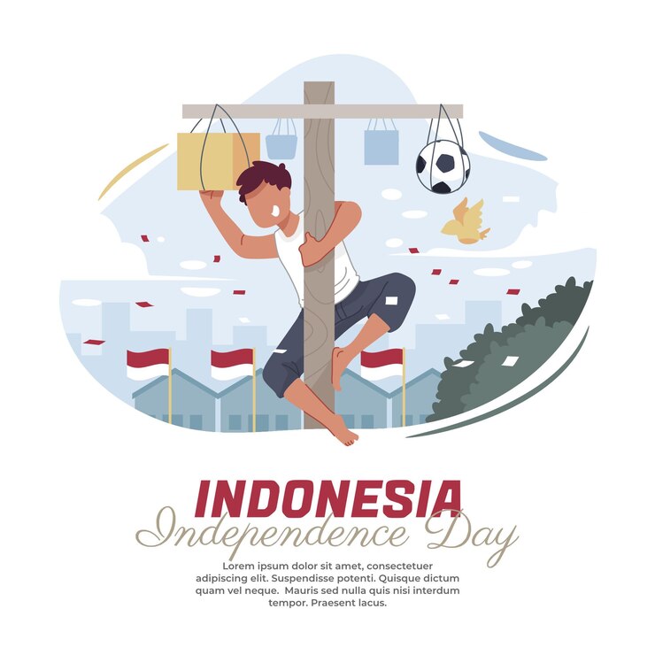 ilustracja wspinaczki orzecha areki w indonezyjski dzień niepodległości
