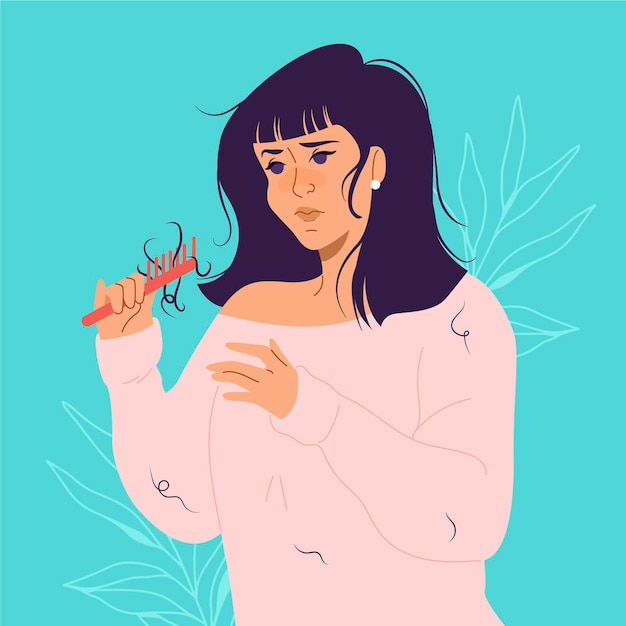 Ilustracja wypadanie włosów płaskich z kobietą