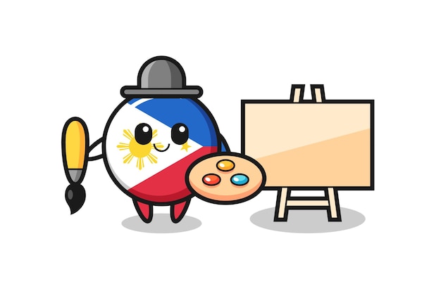 Plik wektorowy ilustracja z flagą filipin maskotka odznaka jako malarz