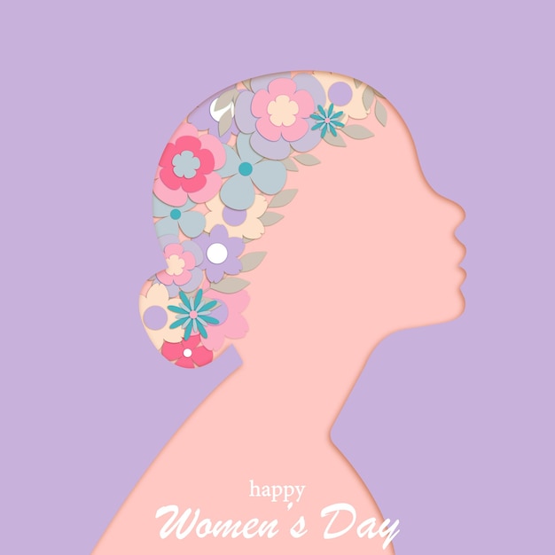 Plik wektorowy ilustracja z gratulacjami z okazji szczęśliwego dnia kobiet sylwetka kobiety z kwiatami w niej he