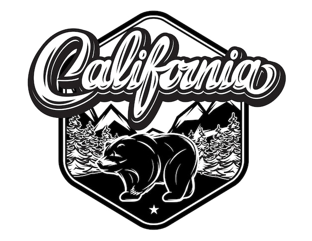 Plik wektorowy ilustracja z kaligraficznym napisem kalifornii i niedźwiedziem