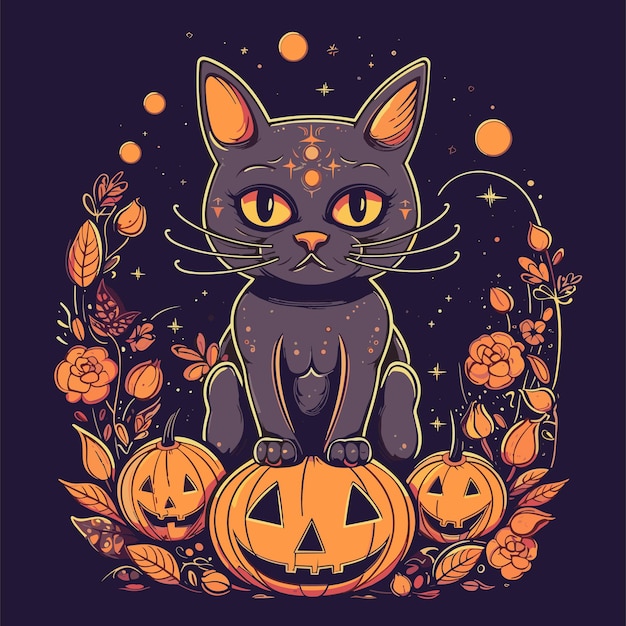 Plik wektorowy ilustracja z kotem na halloween