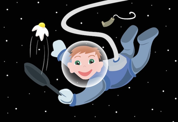 Ilustracja Z Kreskówka Astronauta Gotuje Jajka