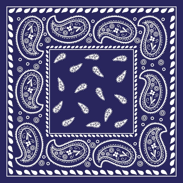 Plik wektorowy ilustracja z nadrukiem niebieskiej chusty i szalika paisley