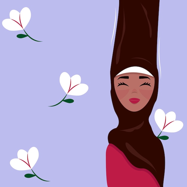Ilustracja Z Piękną Dziewczyną W Hidżabie Na Głowie.
