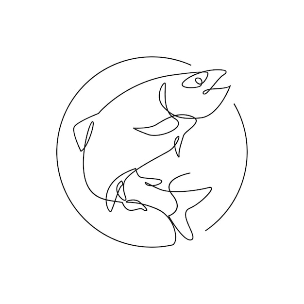 Ilustracja z pojedynczą linią ryb łososia