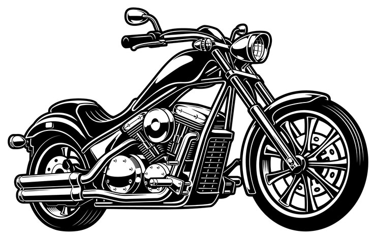Ilustracja z rocznika motocykla monochromatycznego. (WERSJA NA BIAŁYM TLE)