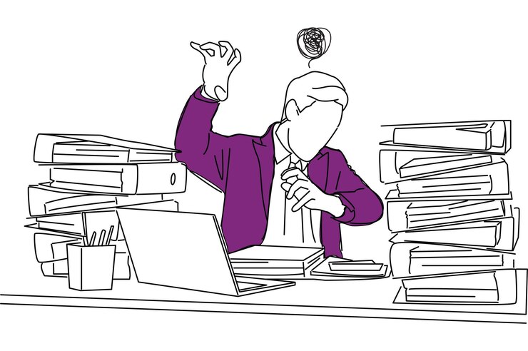 Wektor ilustracja zajętego biznesmena w stresie z powodu przepracowania